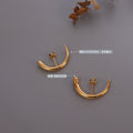 Gold And Steel Crescent Moon Tube Stud Earrings Pair view 2