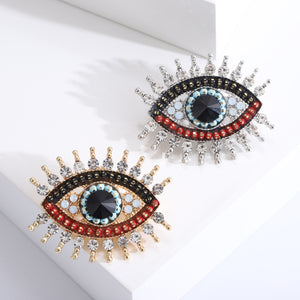 Evil Eye Sunburst Brooch Gold or Silver Rhinestones