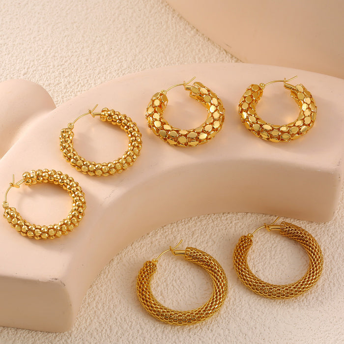 Gold Textured Hoop Earrings Mesh Disc Scale Bead Styles