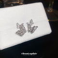 Silver Tone Crystal Butterfly Stud Earrings Decorative Jewelry Pair view 2