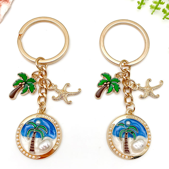 Six Palm Tree Starfish Ocean Metal Keychain Designs