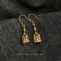 Gold Tone Birdcage Dangle Hook Earrings Clear Crystal view 1