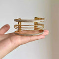 Gold Multi Band Open Cuff Bracelet Glitter Twist Wire Bars view 4