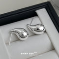 Silver Tone Mirror Polished Teardrop Stud Earrings For Women view 3