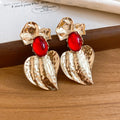 Red Resin Heart Statement Earrings with Gold Tone Wings view 6