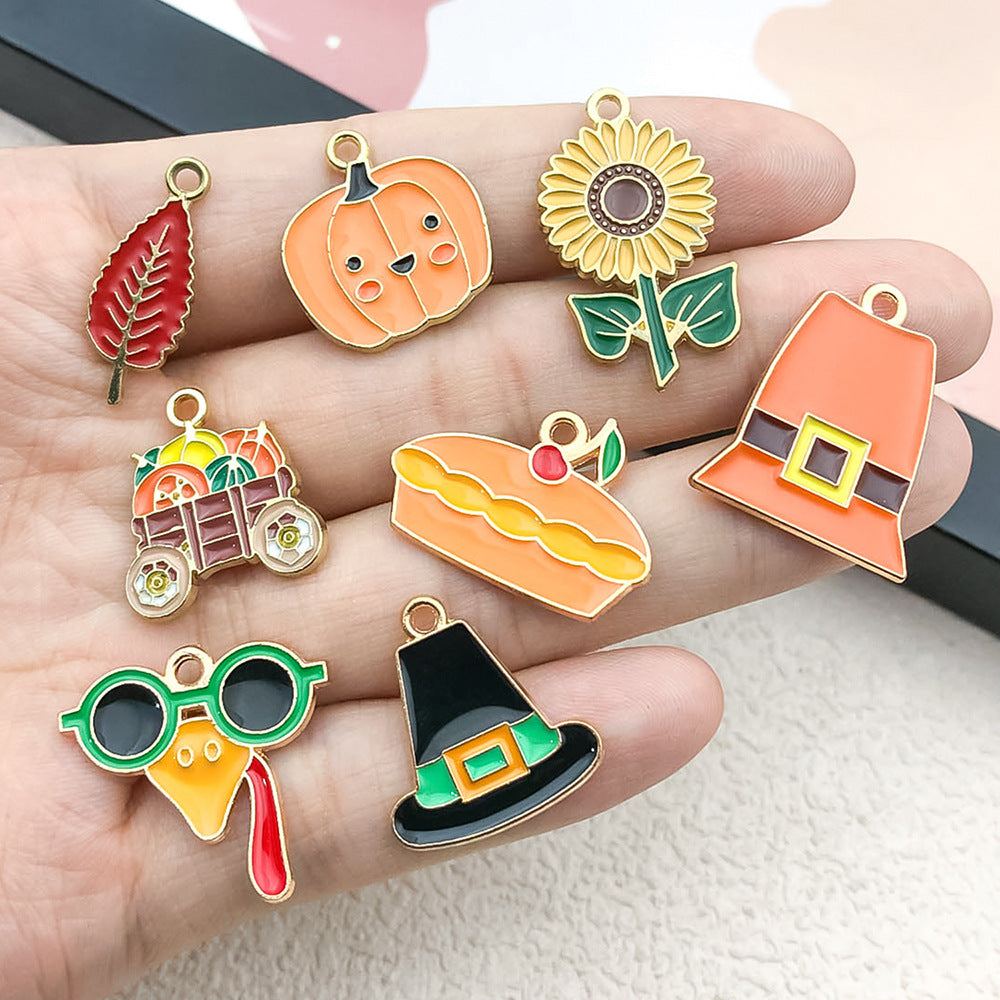Zinc Alloy Maple Leaf Pumpkin Turkey charm pendant for DIY Thanksgiving keychain