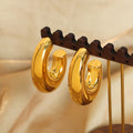 Chunky C Hoop Stud Earrings Gold Steel Small Large Sizes view 2