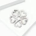 Four Heart Crystal Flower Brooch with Silver Tone Outline view 4