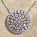 Silver Round Openwork Pave CZ Disc Pendant Necklace view 1