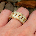Gold Three Row Round Stone Wide Ring Metal Jewelry Design view 3