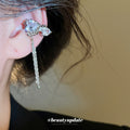 Silver Tone Crystal Heart Ear Cuff with Double Chain Loop view 3