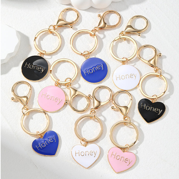 Gold Enamel Honey Heart and Round Keychain 8 Styles