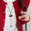 Red Cherry Pearl Cord Necklace Decorative Jewelry Design view 1