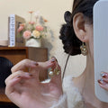 Gold Tone Crystal Heart And Pearl Long Hook Earrings view 2