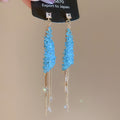 Square Crystal and Chain Tassel Stud Earrings in Four Colors view 9