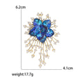Gold Blue Crystal Flower Brooch Starburst Rhinestone Spray view 5