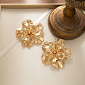 Sculpted Polished Gold Tone Flower Statement Stud Earrings view 4