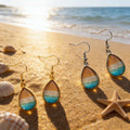 Beach Scene Teardrop Drop Earrings in Gold and Silver Tone view 1