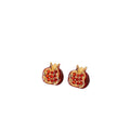 Red Pomegranate Gold Tone Fruit Motif Stud Earrings view 5
