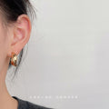 Gold Twisted C Hoop Earrings Triple Band Post Back view 2