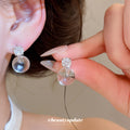 Clear Orb and Crystal Drop Stud Earrings Fashion Jewelry view 1