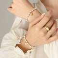 Freshwater Pearl Elastic Bracelet Gold Heart Charm Beads view 3
