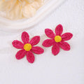 Embroidered Five Petal Flower Stud Earrings in Seven Colors view 8