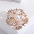 Pearl Crystal Filigree Flower Brooch With Polished Metal And Sculpted Decorative Details view 3