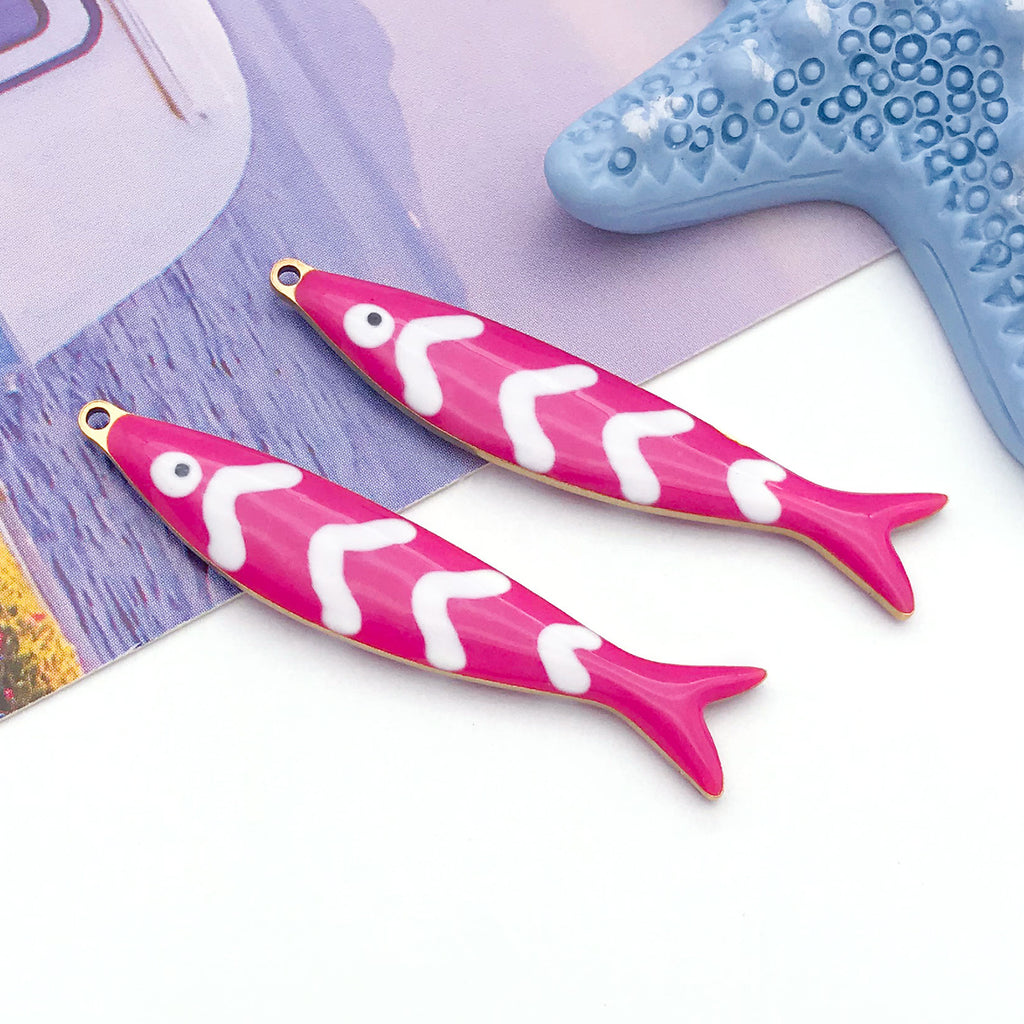 Enamel Stainless Steel Long Fish Double Sided charm pendants for DIY necklaces bracelets earrings