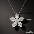 Five Petal Flower Clear CZ Pendant Necklace Silver Tone Chain view 3