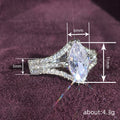 Marquise Clear Solitaire Triple-Row Split-Band Ring In Silver Tone view 4