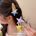 Raffia Weave Starfish Pearl Duckbill Hair Clip Blue Purple view 1