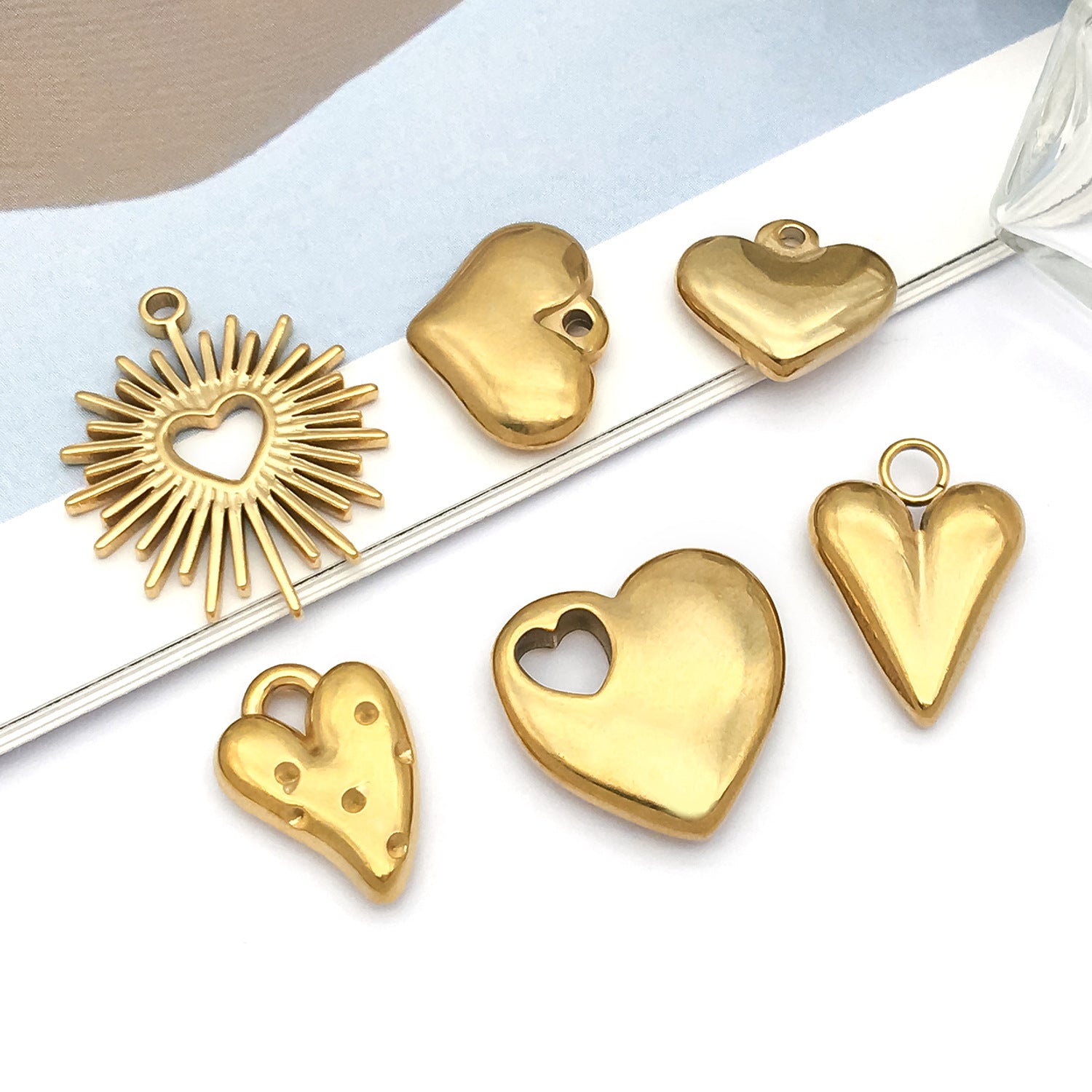 Stainless Steel Boho Radiant Heart Charm Pendant for DIY Necklace and Earrings