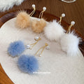 Pom Pom Faux Pearl Long Stud Earrings In Two Colors view 4