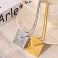 Titanium Steel Pyramid Stud Square Pendant Necklace Gold Steel view 4