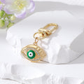 Gold Tone Crystal Halo Enamel Evil Eye Clip Keychains in Five Colors view 3
