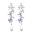 Blue Flower and Pearl Teardrop Earrings in Gold Tone view 5