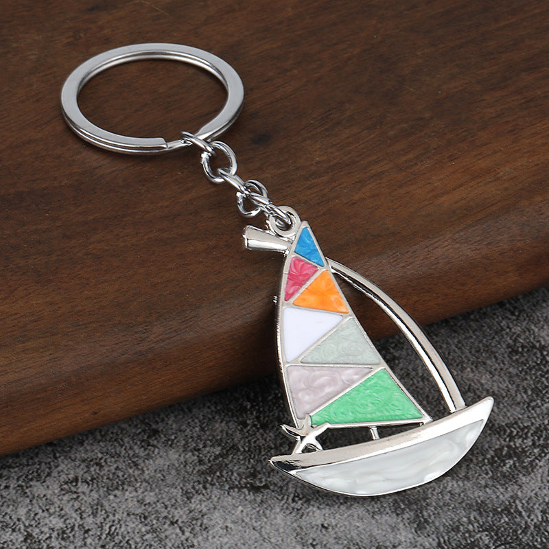Colorful Sailboat Enamel Keychain Summer Beach Souvenir Key Ring