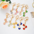 Enamel Triple Butterfly Keychain Gold Tone Metal Bag Charm view 1
