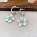 Pastel Flower Silver Tone C Hoop Earrings Four Colors view 9