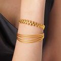 Gold Open Cuff Bangles Quad Textured And Oval Bead view 4