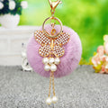Jeweled Butterfly Pearl Tassel Keychains with Plain and Four Faux Fur Pom Options view 10