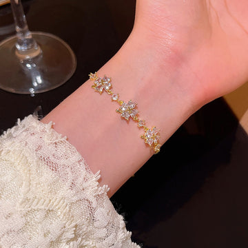 Crystal Flower Slider Bracelets Gold Silver Adjustable