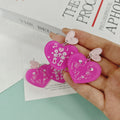 Magenta Acrylic Heart Skeleton Drop Earrings 2 Motifs view 4