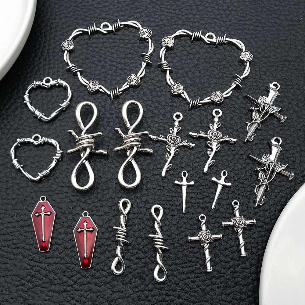 Zinc Alloy Cross Thorn Heart Charm Pendants for DIY Bracelet Necklace Keychain Jewelry