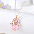 Gold Tone Crystal Open Hamsa Evil Eye Pendant Necklaces in Five Styles view 7