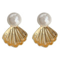 White Pearl Stud Gold Shell Jacket Two Way Earrings view 5