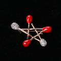 Gold Tone Matchstick Star Brooch Red Enamel Rhinestone view 4