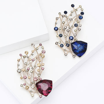 Open Lattice Branch Brooch With Blue or Purple Shield Stone