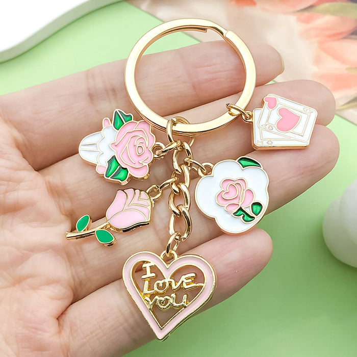 Rose and Flower Charm Keychains in 19 Pictured Variations for Bags and Keys